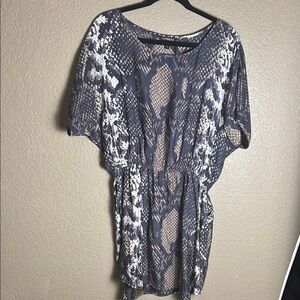 Express Gray and Tan Snakeskin Patterned Dress with Pockets